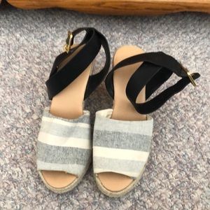 Striped espadrille wedges